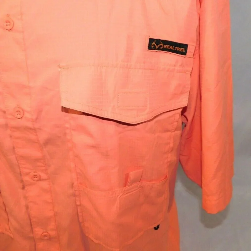 Realtree Men L Salmon Pink Button Front Short sleeve vented Outdoors Shirt - Picture 6 of 11